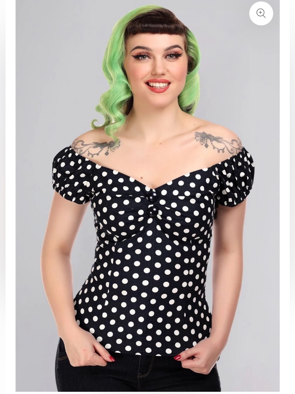 Collectif Dolores Polka Top, Black/White, US 2/UK 6, NWT